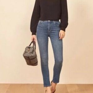 REFORMATION Harper high waisted crop skinny blue jeans in Size: 25.